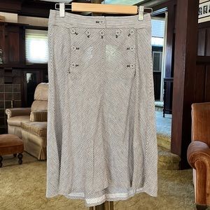 J. Crew Cotton Bib Button Midi Striped A Line Skirt 100% Cotton Size 0